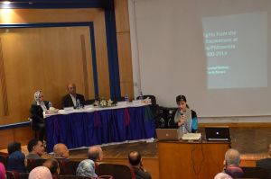 Fig. 2. Ms Justyna Porazińska from the Polish Embassy in Cairo speaking at the opening ceremony (Fot. A. Wieczorek)