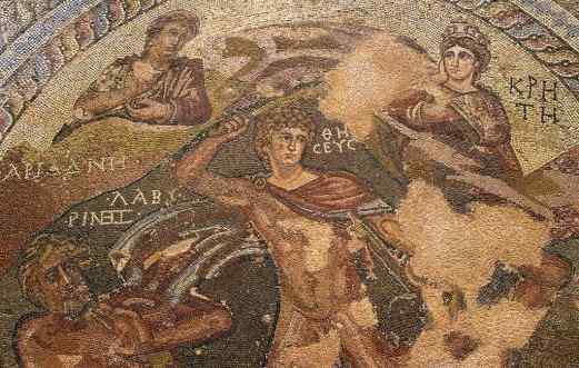 Nea Paphos. Mosaic with a representation of Theseus combating the Minotaur